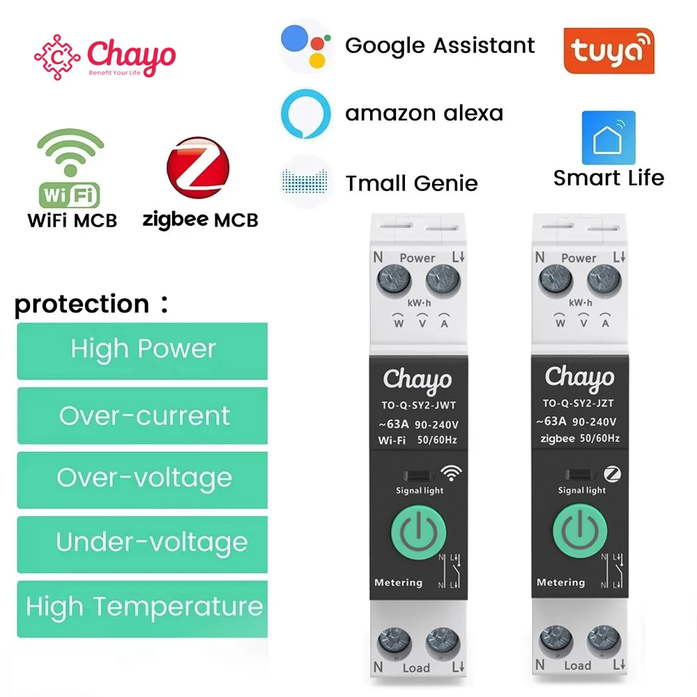 TUYA WiFi/ZigBee MCB Smart Circuit Breaker Over Current Under Voltage Protection Power Metering 1-63A Remote Control Switch