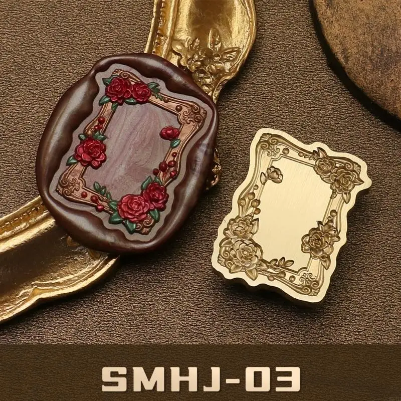 Artisanal Brass Wax Seal Stamp Head Detachable Embossing Tip Seal Flower Frame 