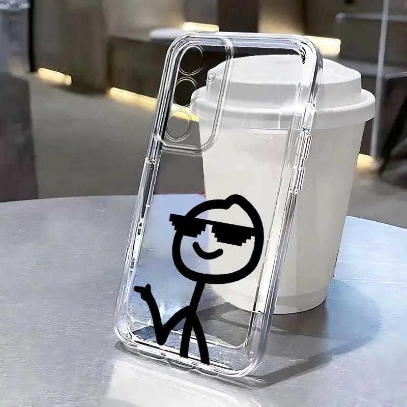 

Luxury Small Stickman Phone Case For Samsung A71 A51 A55 A52 A35 A25 A37 A17 A07 A54 A15 A14 A05 A13 A73 5G Transparent