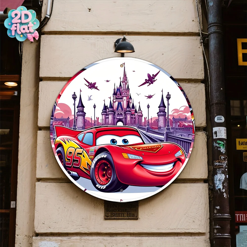 مسطح ثنائي الأبعاد، قطعة واحدة من DISNEY، لافتة دائرية ثنائية الأبعاد، لوحة ألومنيوم دائرية بطابع السيارة، 8 × 8 بوصة، مناسبة لغرفة المعيشة وغرفة النوم والمقهى والشاي