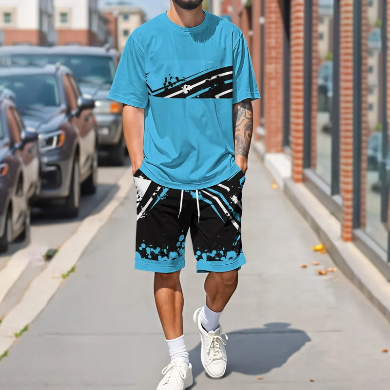 

New 2025 Summer Mens Casual Fashion Suit Printing Design Trendy Polyester Fabric Skin Friendly Comfortable Breathable Activewear