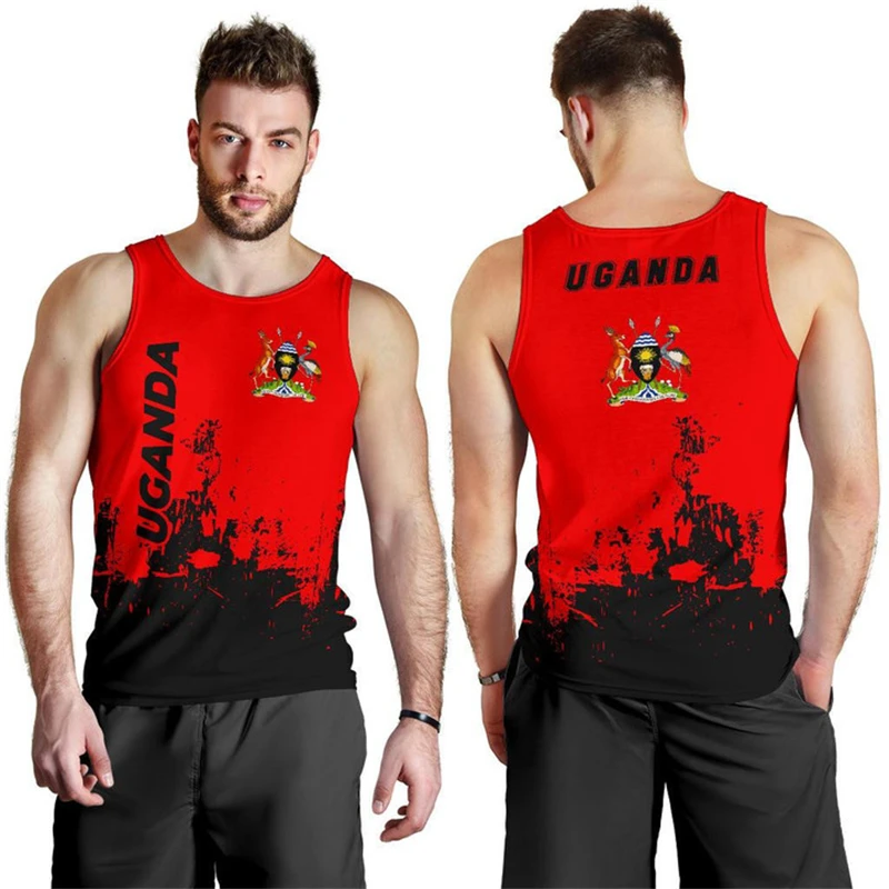 

Uganda Flag Map Graphic Tank Top For Men Clothes Casual Hawaiian Vest Dashiki Male Waistcoat National Emblem Streetwear Tops