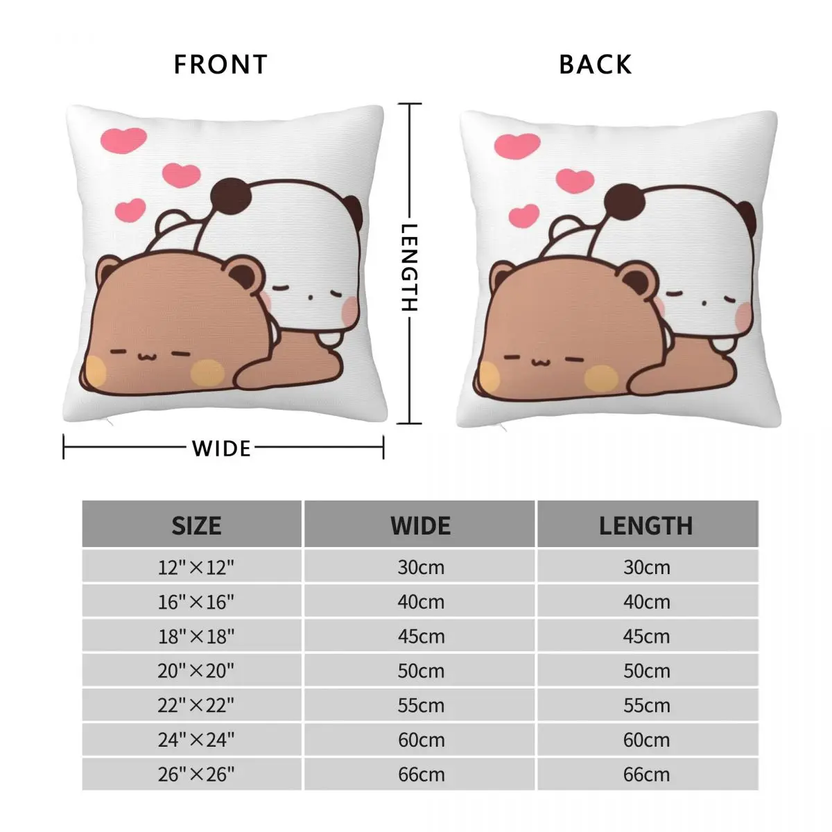 Panda And Brownie Bear Couple Pillowcase Polyester Linen Velvet Pattern Zip Decorative Sofa Seater Cushion Cover