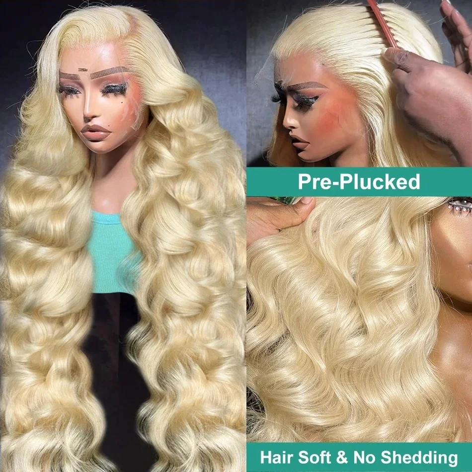 Peruca Lace Front Loira, Cabelo Humano, Onda Corporal, Peruca Frontal, Pré Arrancado com o Cabelo do Bebê, Perucas Brasileiras Glueless, 13x6 HD, 30 em