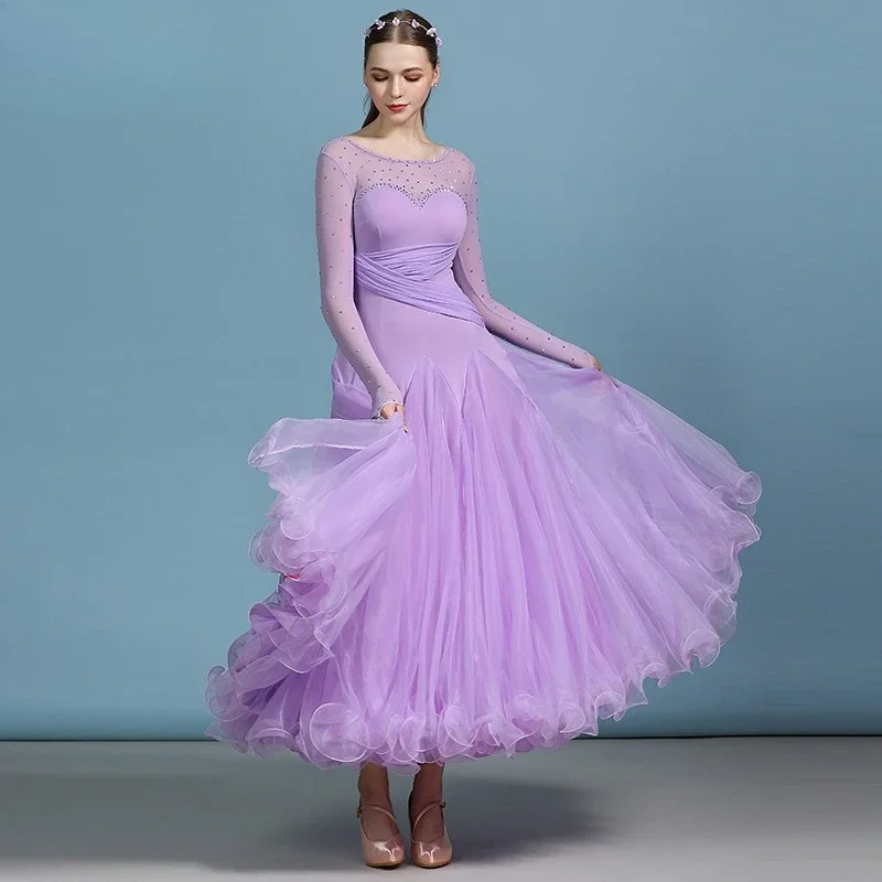 무대 의상 성인 현대 무용 드레스 다이아몬드 장식 공연 의상 볼룸 댄스 의상 드레스 공연 스윙 드레스