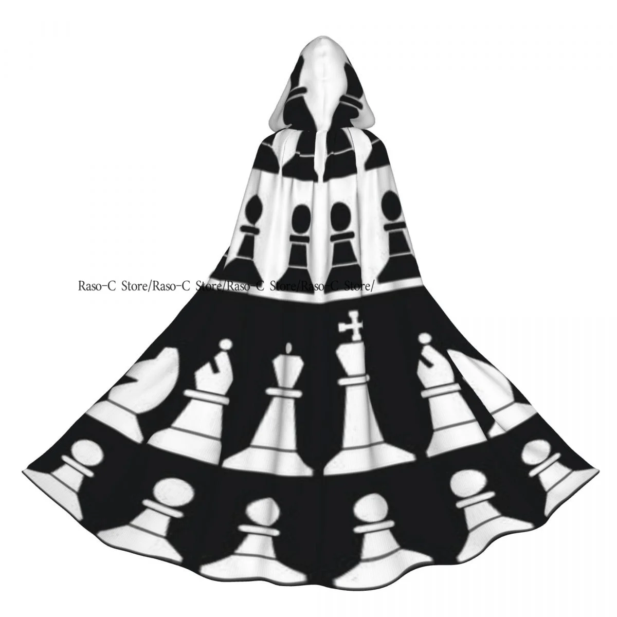 عباءة مقنعين للجنسين عباءة مع غطاء محرك السيارة أبيض وأسود الشطرنج مجلس عباءة مصاص دماء الساحرة كيب تأثيري حلي #4