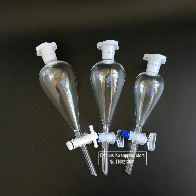 1pcs Lab Glass Pear-shaped Separation Funnel with Glass/PTFE Piston,  60/125/250/500/1000ml Loikaw Dropping Funnel