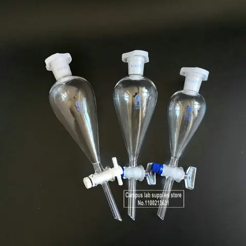 실험실 유리 배 모양 분리 깔때기, 유리 PTFE 피스톤, 60 125 250 500 1000ml Loikaw 낙하 깔때기, 1 개