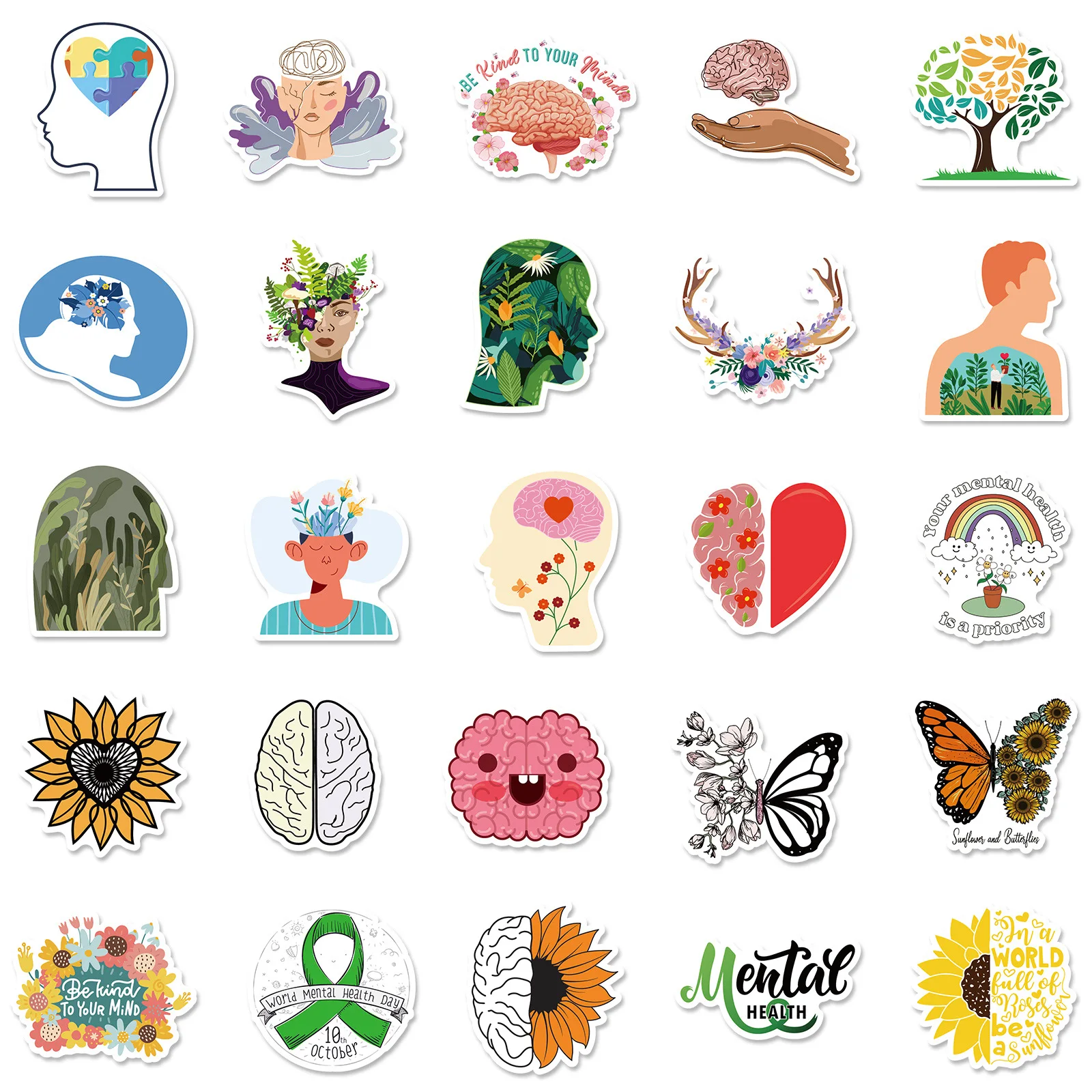 50PCS Trendy Mental Health Stickers Health Knowledge Psychological Stickers Suitcase Helmet Refrigerator Stickers