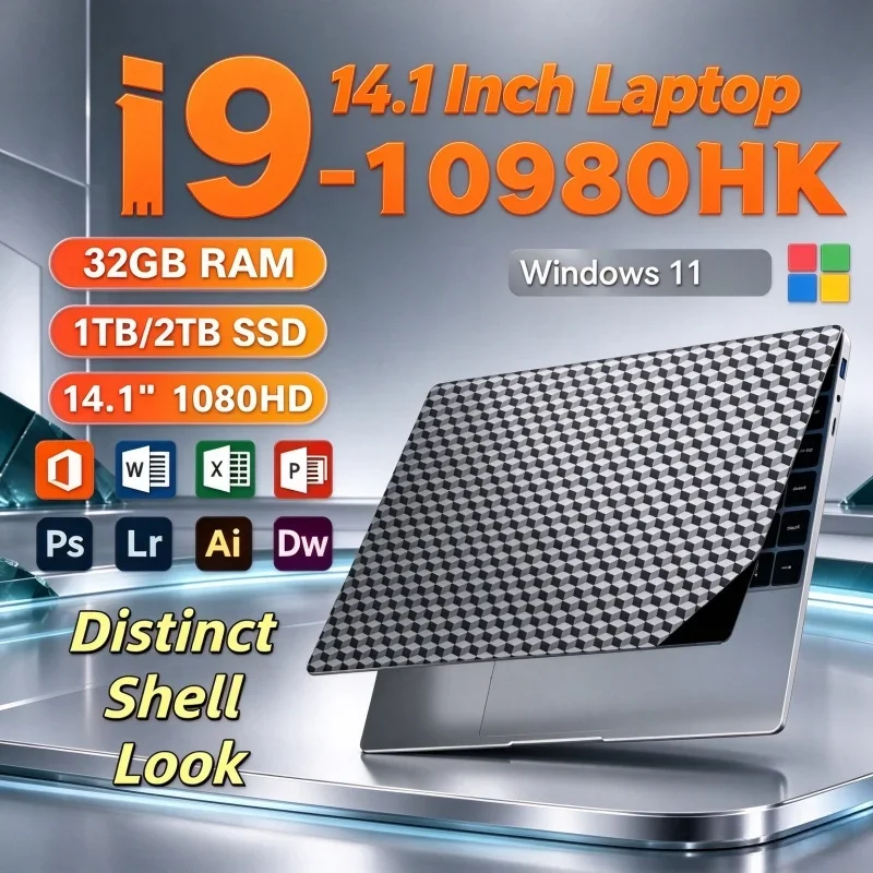 2026 Intel I9 10980HK Pure 14.1 Inch Laptop 32GB RAM 2TB SSD Pro Gaming Notebook 1920x1080 Office High Performance