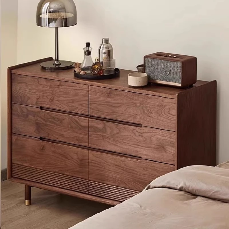 Solid wood chest of drawers Black walnut bedroom storage cabinet Japanese style simple living room chest of drawers sideboard