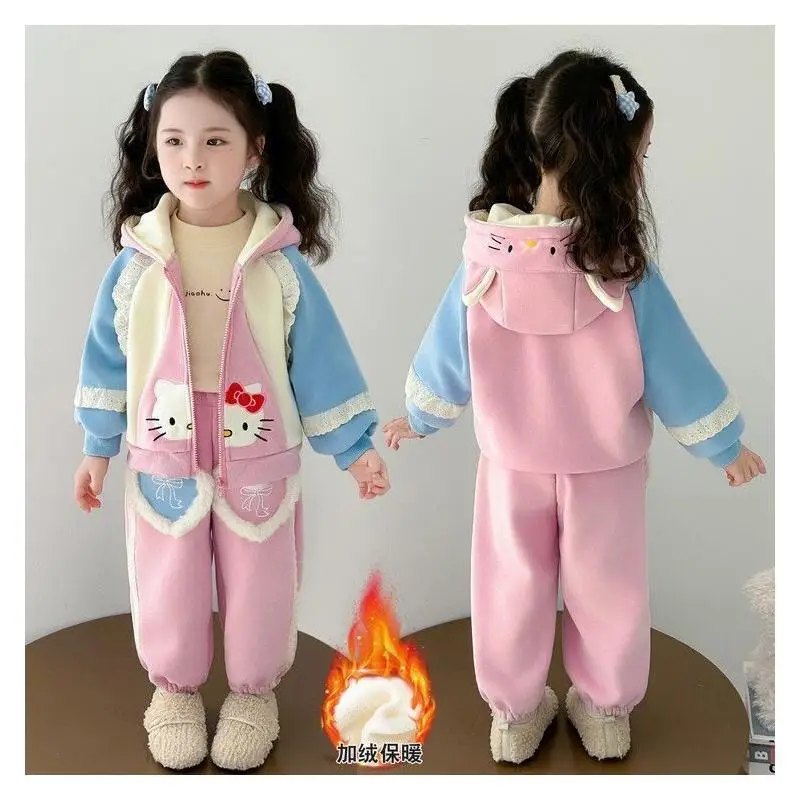 

Комплект из двух предметов Sanrio Hello Kitty для девочек: мягкий флис, осенне-зимний сезон, модный новый дизайн 2025 года