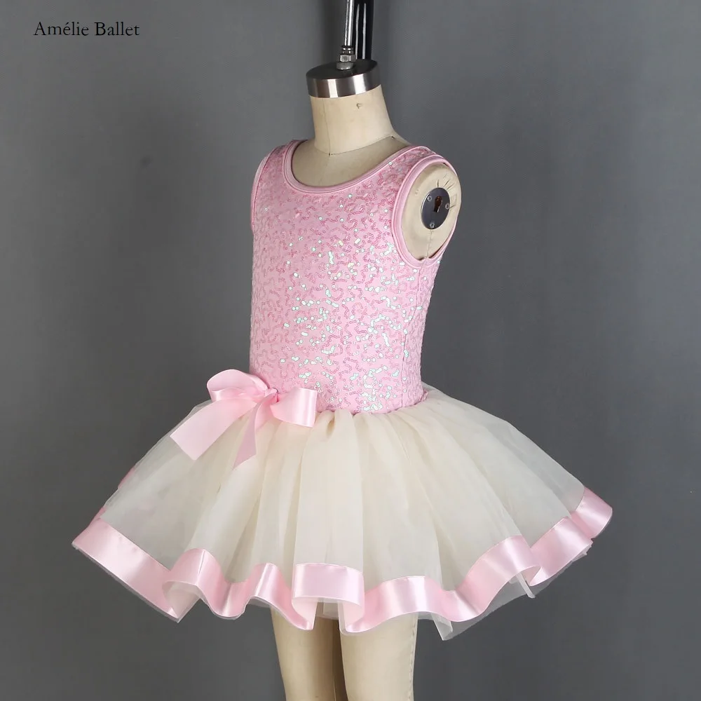 

20057 Kids Ballet Costumes Girls Sky Blue/Pink Sequin Bodice Romantic Ballet Tutu Stage Performance Dance Wear