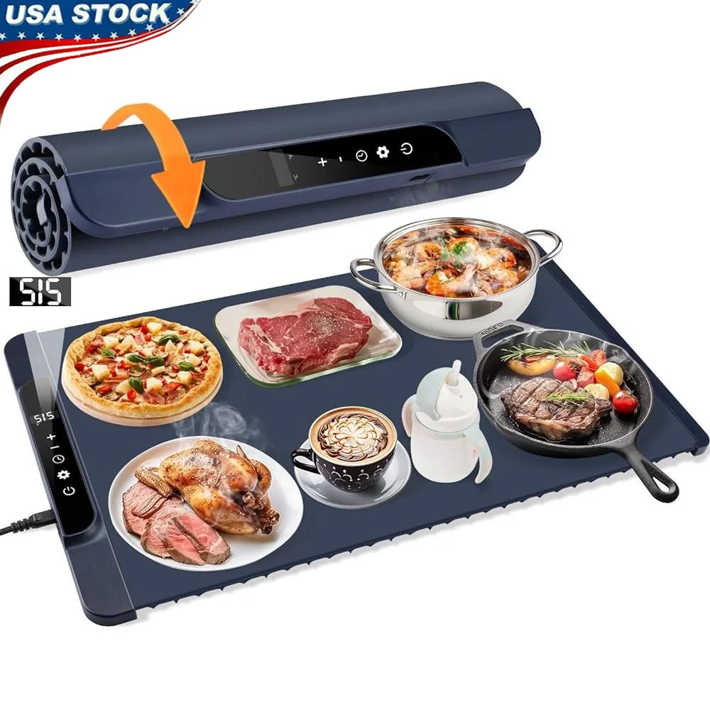 

Electric Food Warming Mat with Silicone Material 11-Level Temperature Settings 10-Hour Timer Rapid Heating Safe Design Dinners