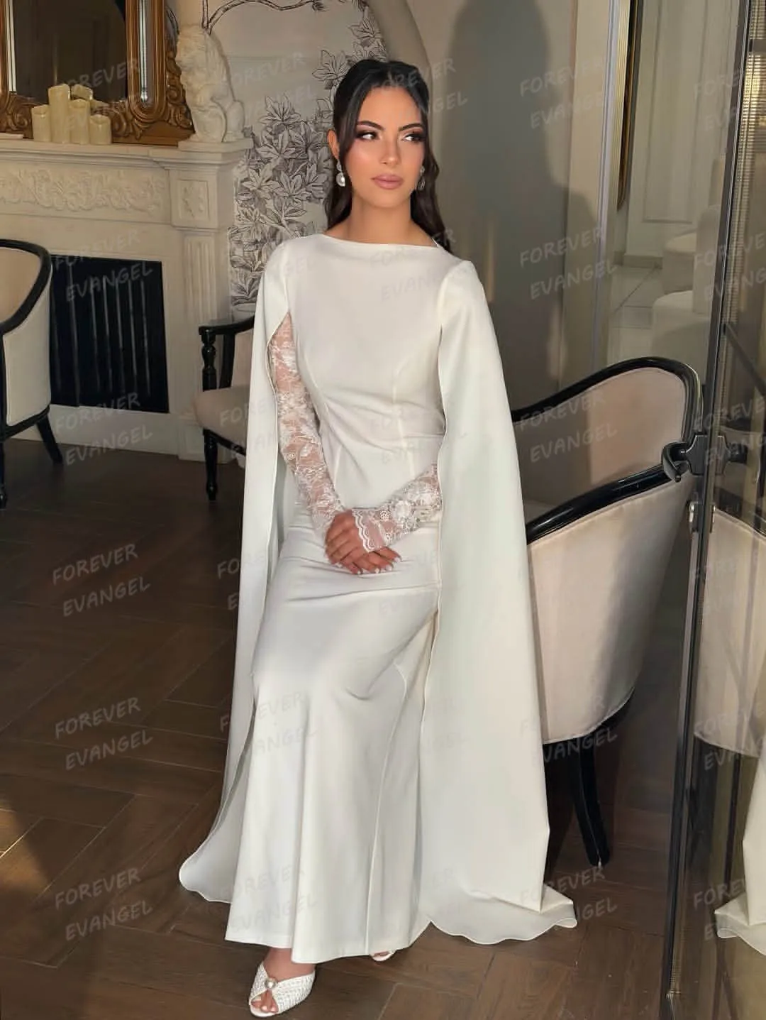 Simple Boat Neck Wedding Dresses Mermaid Woman's Long Sleeve Satin Bride Gowns Formal Muslim 2026 Vestidos De Novhe Customized