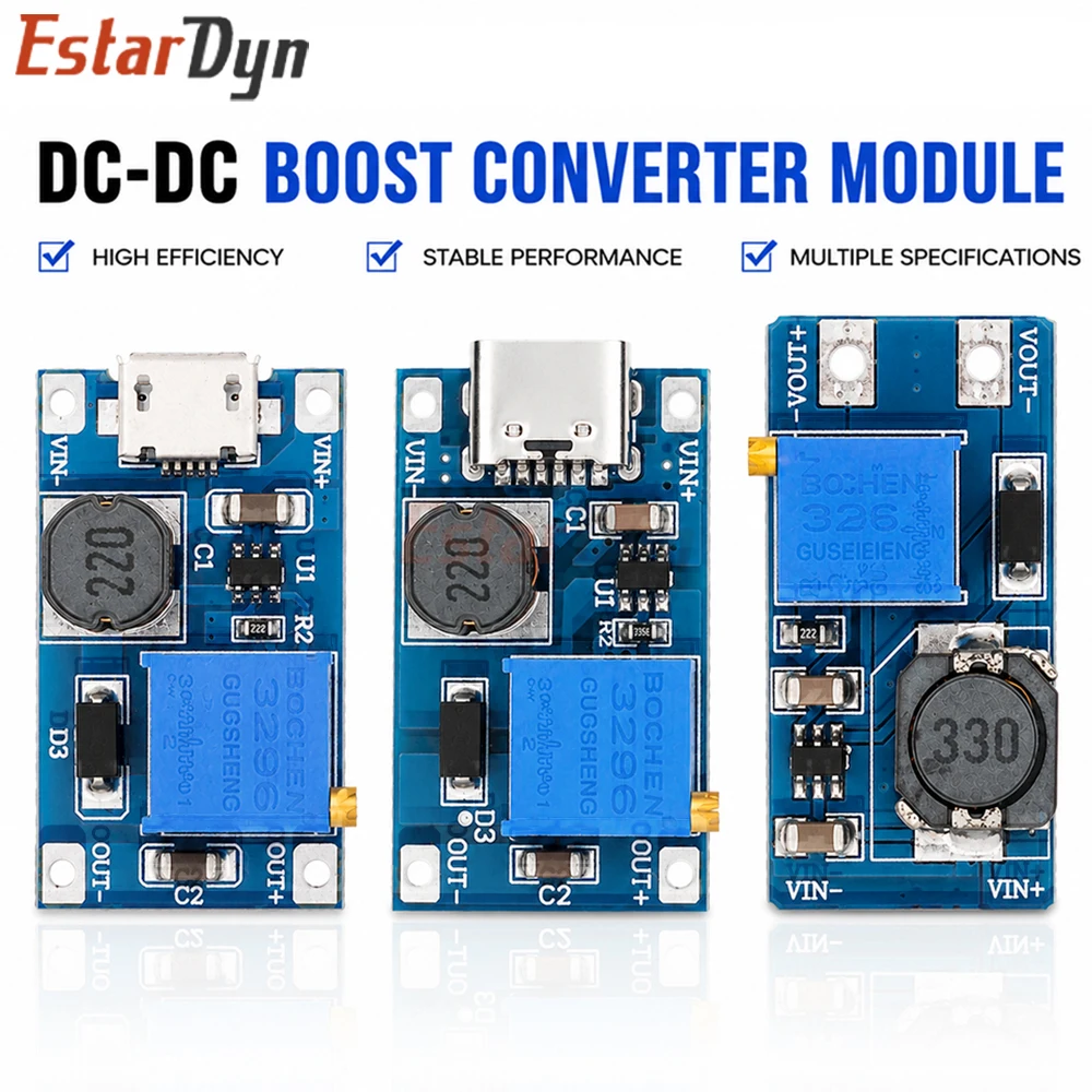 

Estardyn MT3608 DC-DC Boost Step Up Adjustable Converter Module 28V 2A Mini Board for DIY Electronics