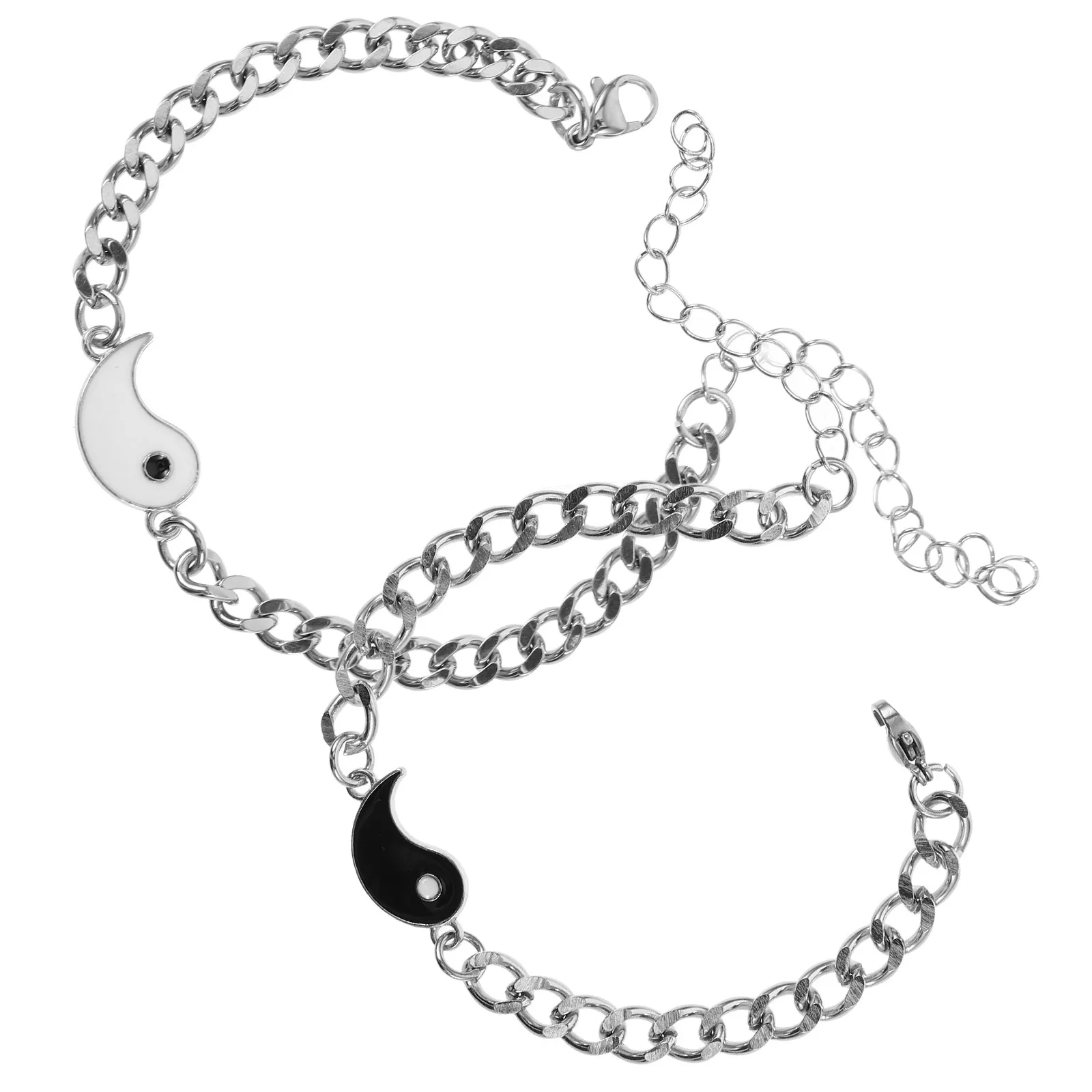 Yin Yang Couple Bracelets Set, Stainless Steel Dual-Tone Adjustable Matching Bracelets for Men and Women