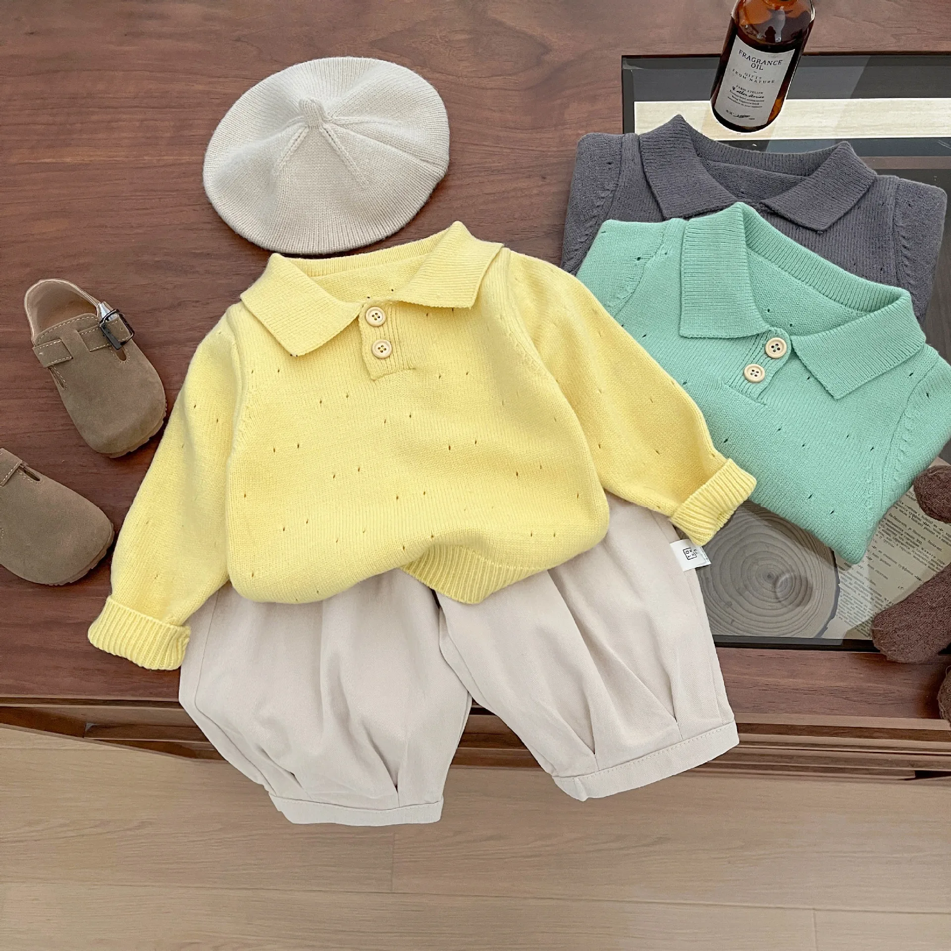 سترة مجوفة بياقة بولو رفيعة ومتعددة الاستخدامات سترة محبوكة كورية فضفاضة غير رسمية لربيع الخريف جديدة عصرية ومريحة