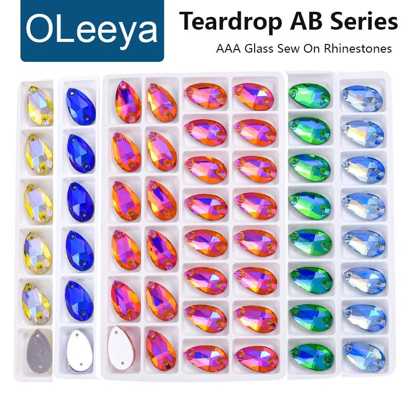 OLeeya Teardrop AB Series Glass Sew On Rhinestones Dress Rhinestone Crystals For Needlework Accessory Parts Diamond Stones DIY