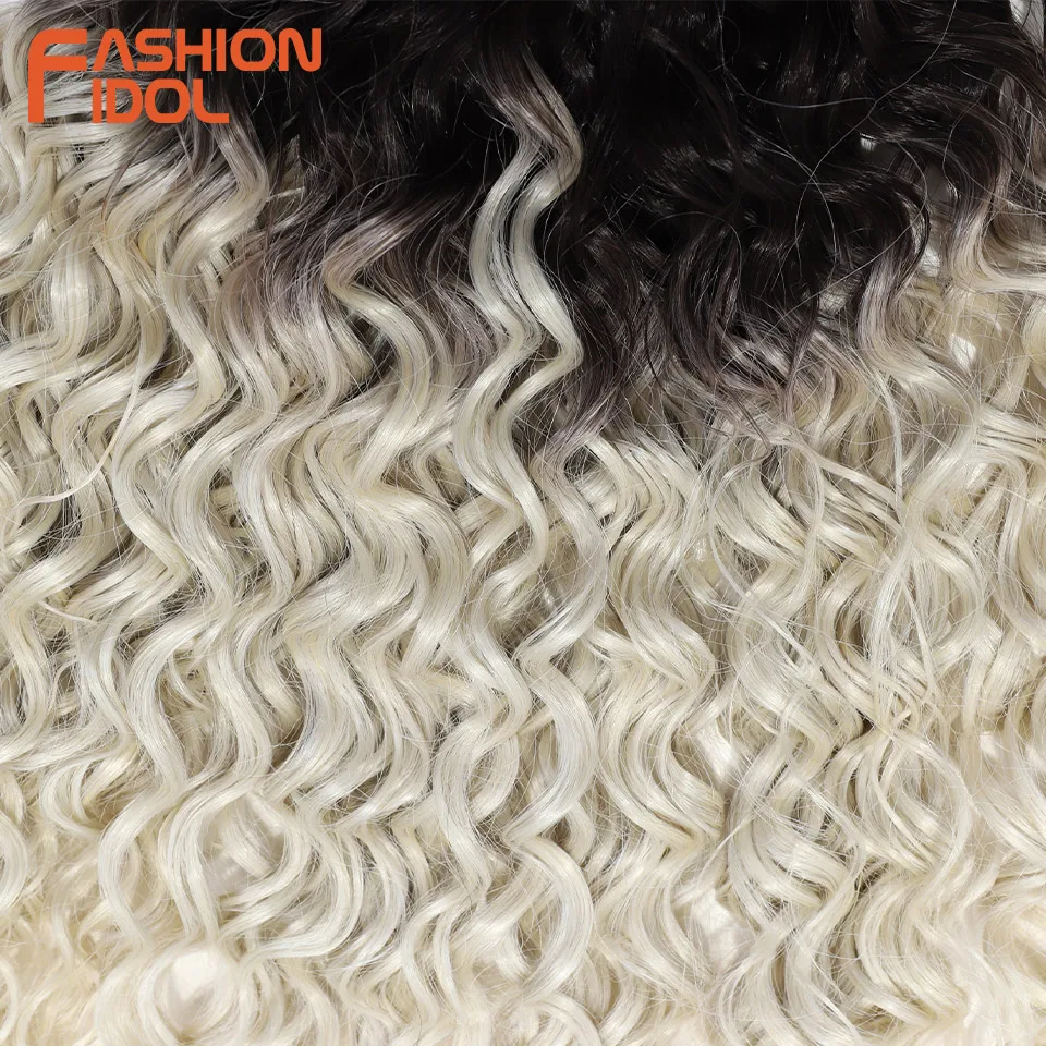 FASHION IDOL Afro Kinky Curly Hair Bundles Synthetic Hair Extensions 24-28inch 6Pcs/Lot Ombre Blonde Fake Hair Weaves For Women