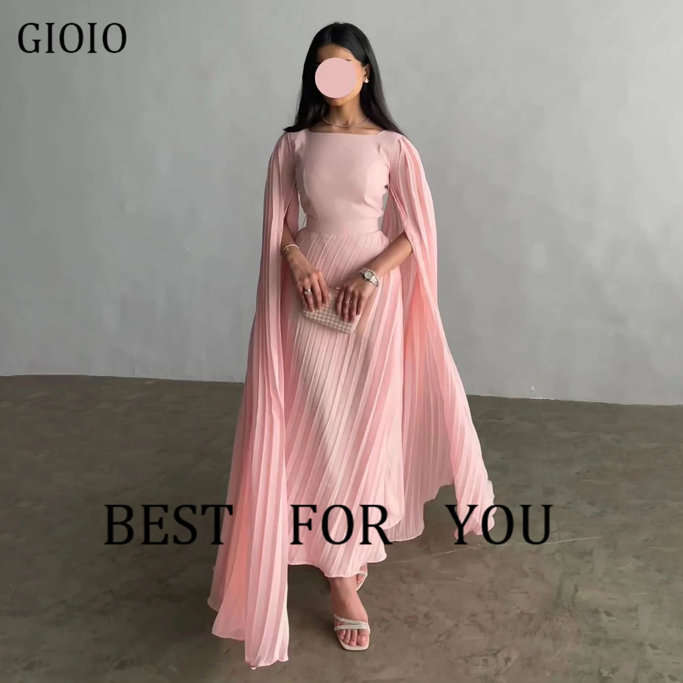 

GIOIO Square Collar Luxury Formal Evening Dresses Floater Pink Sleeves فساتين سهرة Ankle Length Elegant Prom Growns Party Women