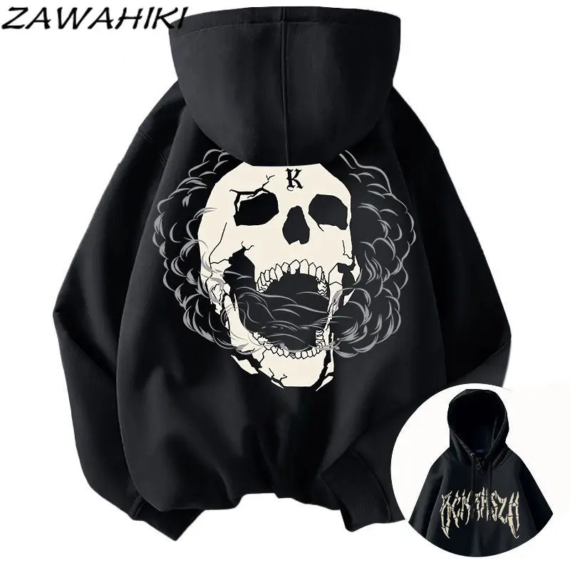 

Fall Winter New Arrive Fashion Streetwear Hiphop Loose Hoodies Sweatshirt Skull Print Y2K Aesthetic Chic Vintage Kpop Ropa Mujer