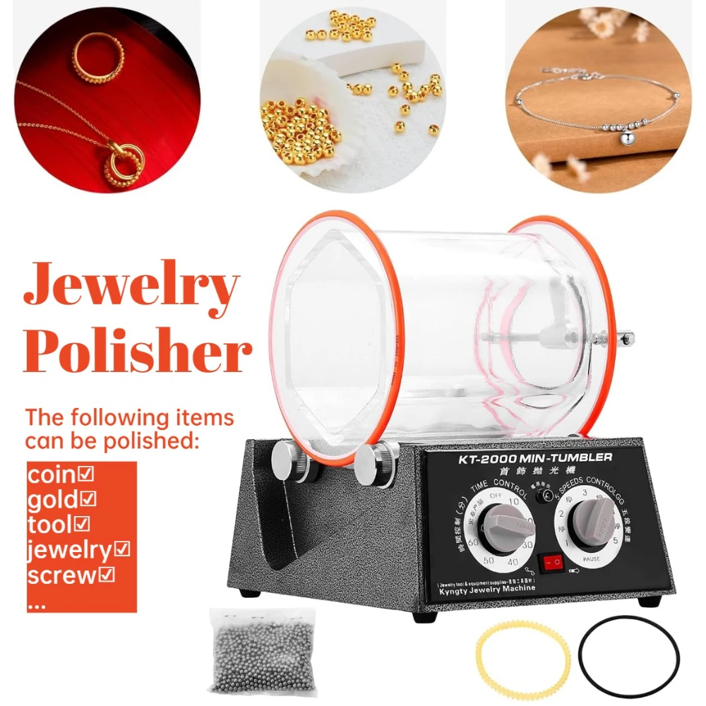 Mini Jewelry Polisher with Abrasive Materials Tumbler Rotary Surface Polishing Machine 5Kg 11 Lbs Capacity 60W for Jewelry Stone