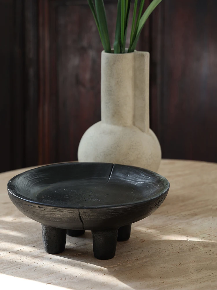 وابي سانسي أطباق فاكهه زخرفة صينية الرجعية الراتنج الأسود الخشب المتفحمة غرفة المعيشة الصينية سطح المكتب الديكور #3