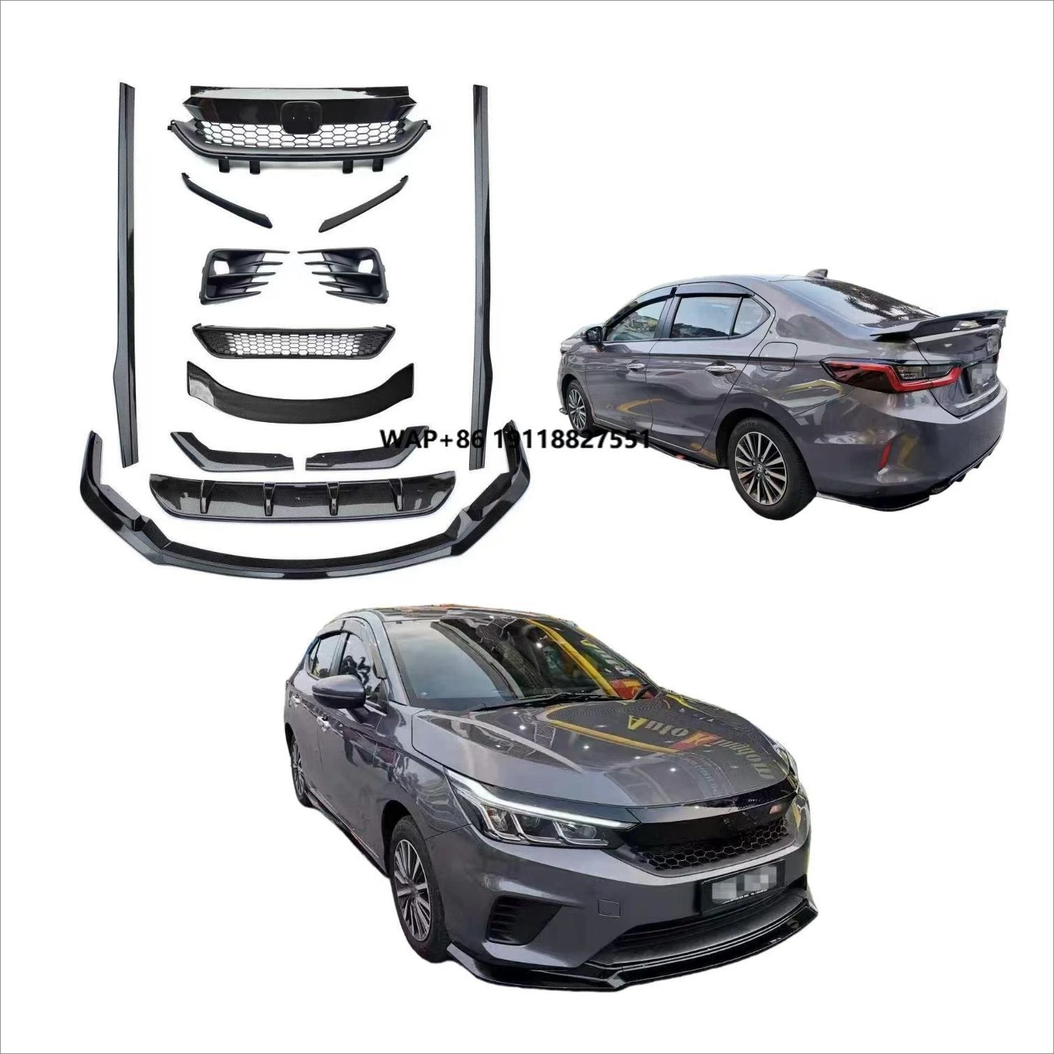 

For City RS Model 2020-2024 Body Kit with Front Bumper Car Side Skirt Lip Spoiler Extension Splitter Diffuser Guard