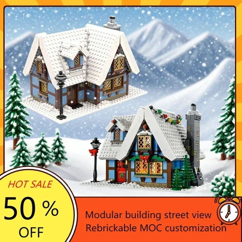 Custom Winter Village Off-Season Cottage Modular MOC Creative Street View Puzzle DIY Assembly Model Gift