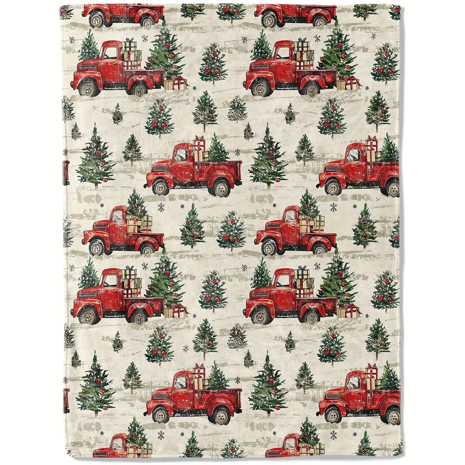 

Christmas Flannel Blanket Red Truck Tree Print Vintage Pattern Soft Cozy Festive Home Decor Sofa Warm Holiday Accent