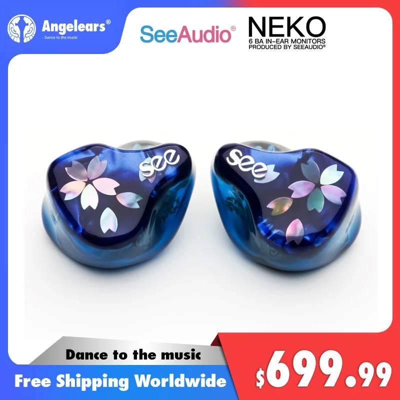 Мониторы-вкладыши SeeAudio Neko 6BA, 6 сбалансированных арматурных драйверов, IEMs с посеребрением EA CADMUS OCC, 2-контактный кабель 0,78, 3,5 мм + 4,4 мм
