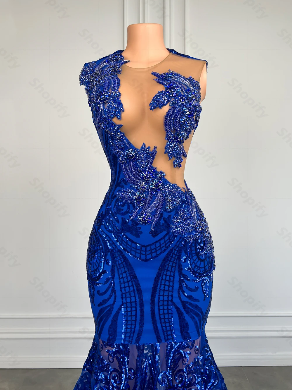 Elegant Royal Blue Mermaid Prom Dress For Black Girl Sparkly Lace Sequined Prom Party Gown African Women Long Prom Dresses