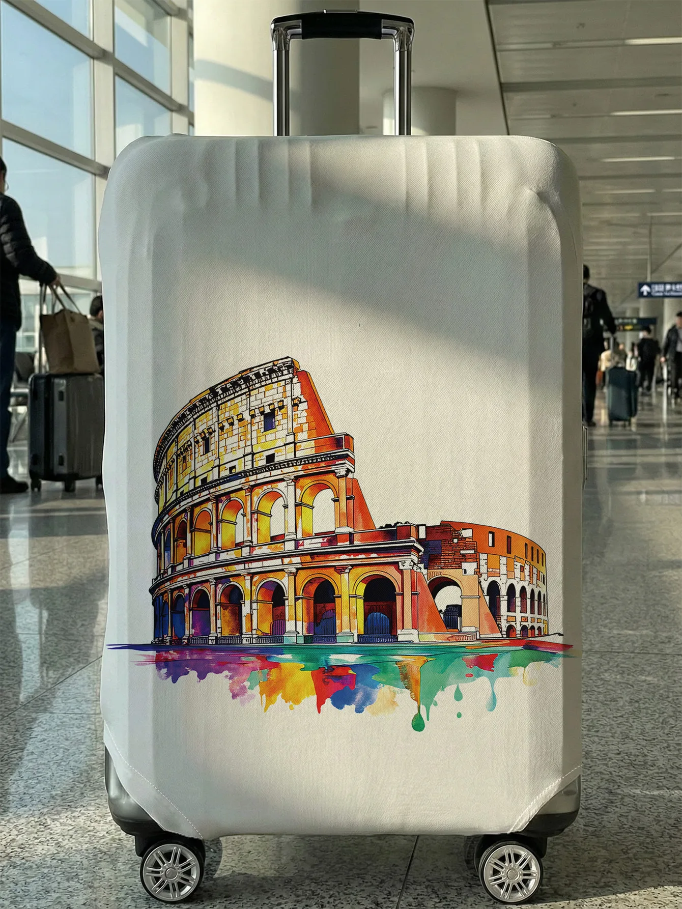 

Watercolor Colosseum Print Luggage Cover, Suitable for 18-32 Inch Luggage Cover, Luggage Handle Glove, Travel Accessories