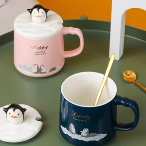 Yüksek kalite, penguen, ısıya dayanıklı fincan renkli karikatür kapaklı bardak penguen-kahve süt seramik kupa drinkware bunu ofiste iç Penguenin ilk 10 satışı, tabiri caizse 10 numara