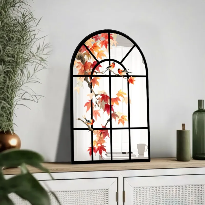 Mirror Windowpane Arch Mirror Acrylic Arched Window Wall Mirror Wall Decorative for Bathroom Farmhouse Vanity Living Room Decor