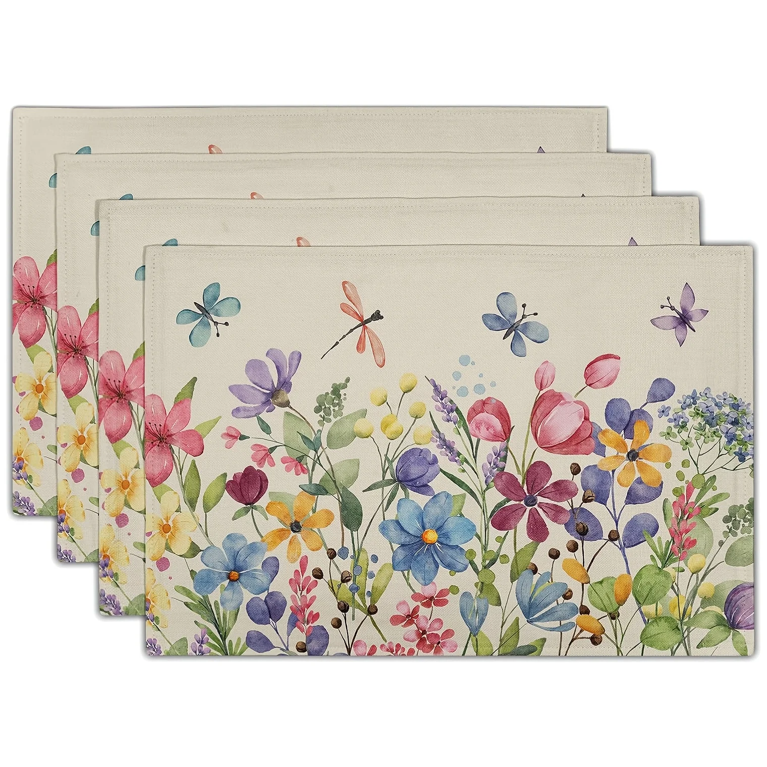 4Pcs, Watercolor Floral Butterfly Placemats, the Best Placemats, Washable, Suitable for Holiday Parties, Home Decor, Kitchen Countertops, Rectangular Dining Rooms, Make Your Dining Room and Kitchen More Beautiful, a Birthday Gift and Housewarming Party Gift for Family and Friends
