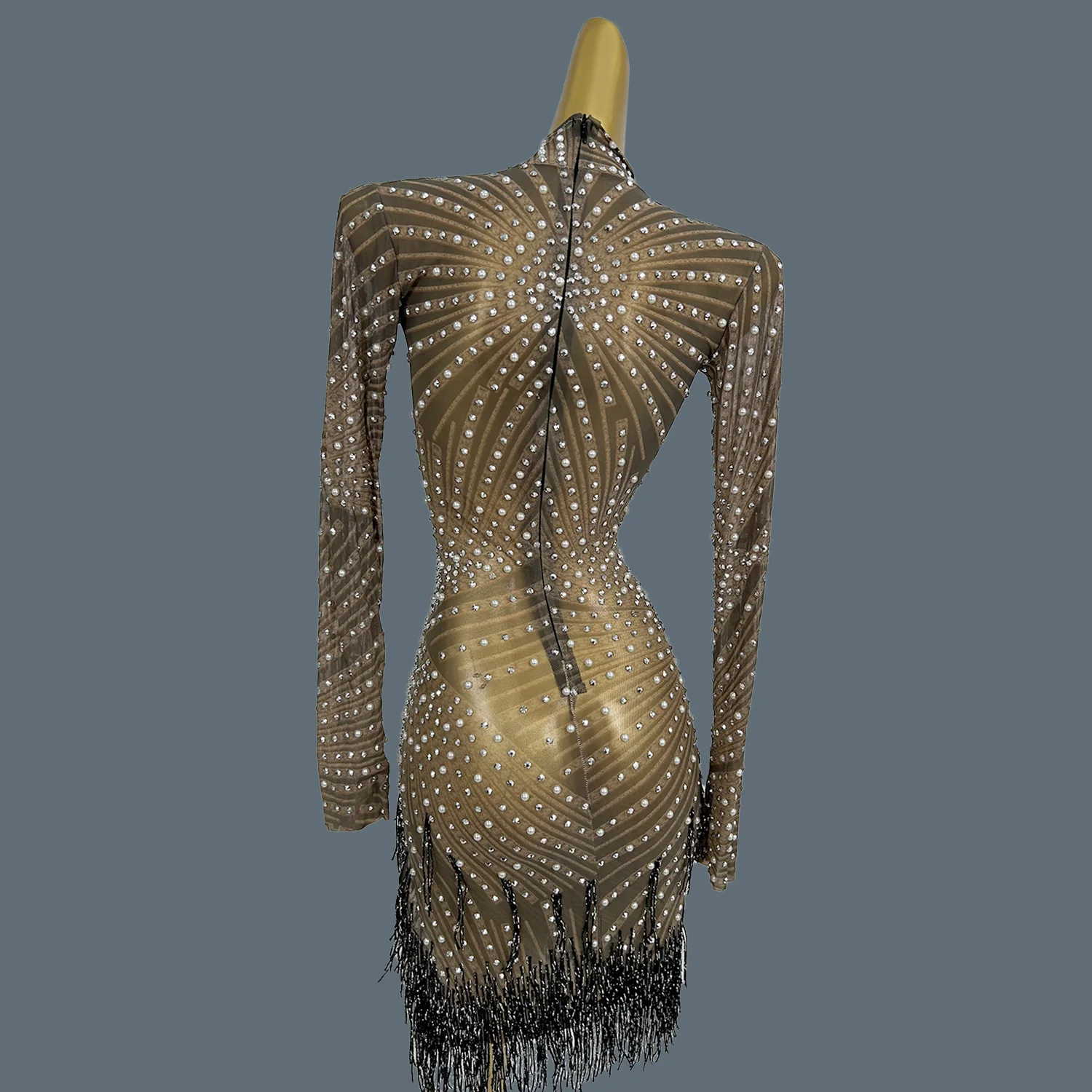 Sexy sheer malha vestidos para mulheres vestido de dança latina festa clube noite palco desempenho traje aniversário celebrar baile zonglv