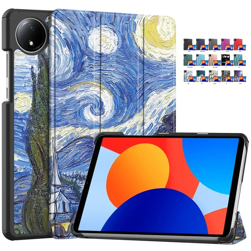 tablet case For Xiaomi Redmi Pad SE 8.7 Case Tri-fold Leather Painted Stand Smart  Case Cover Auto sleep/Wake up Funda