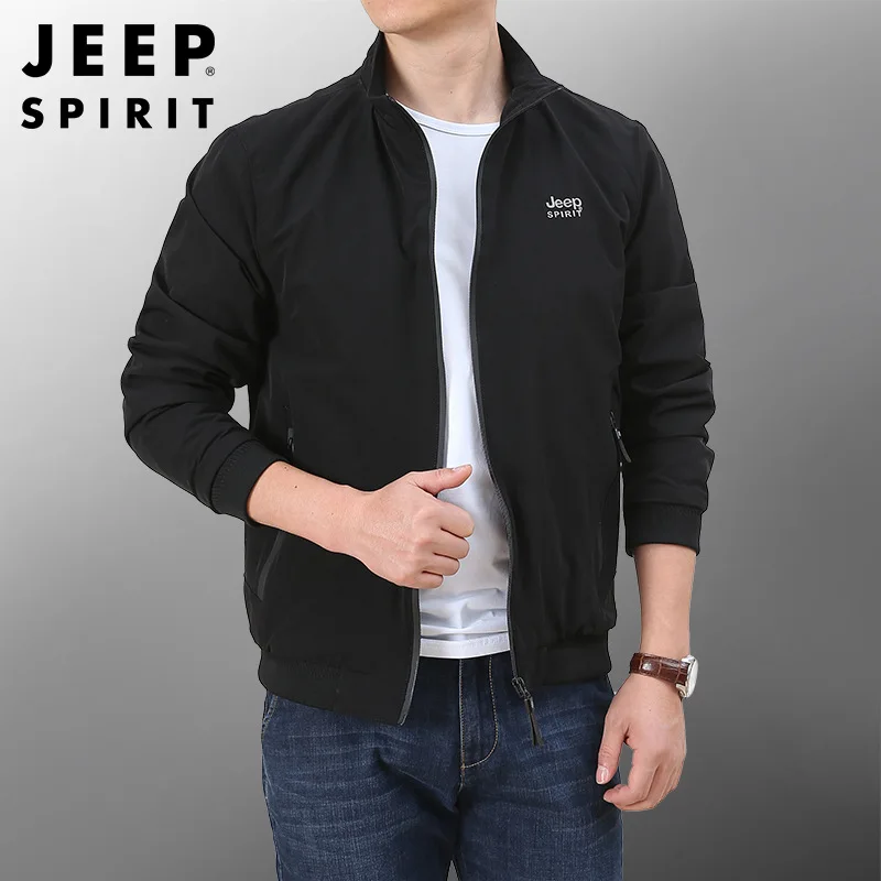 JEEP SPIRIT men autumn stand-up collar jacket young and middle-aged business casual fashion thread cuff comfortable clothes