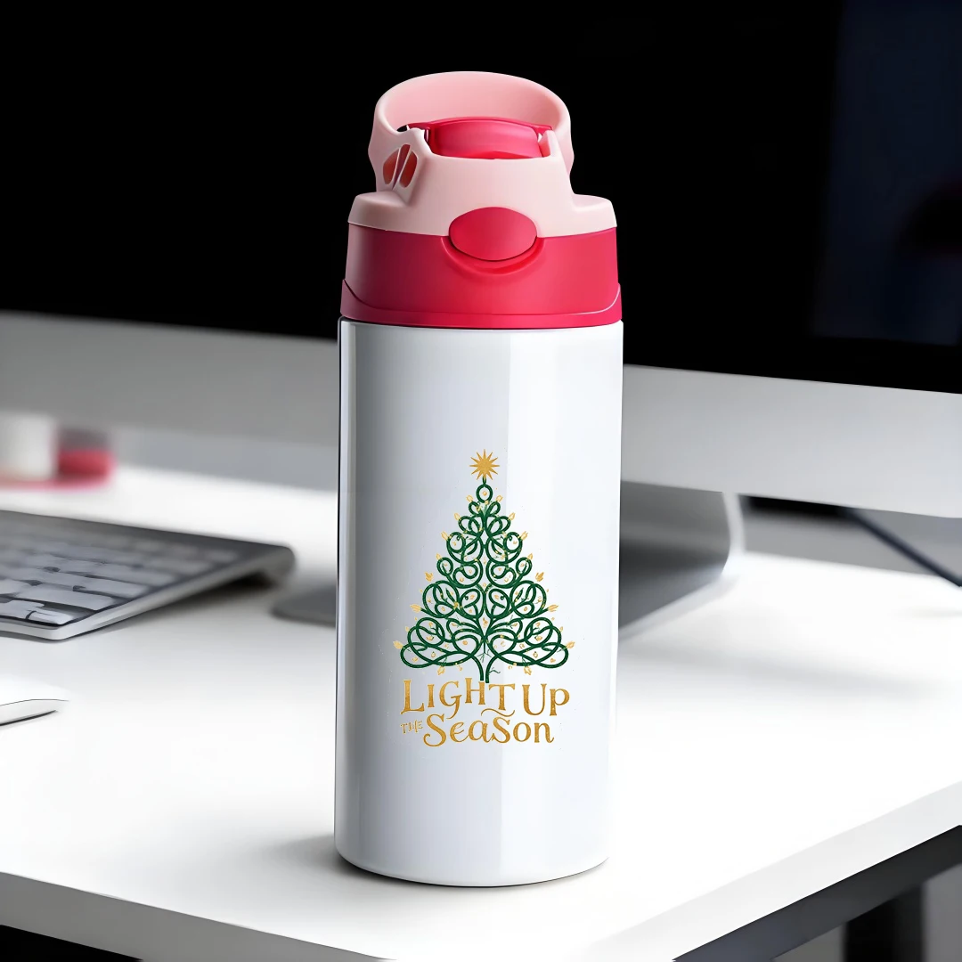 

304 Stainless Steel Insulated Cup + Cartoon Christmas Tree Sticker + LED Straw Cup Set Kids' Holiday Gift MustHave for Christmas