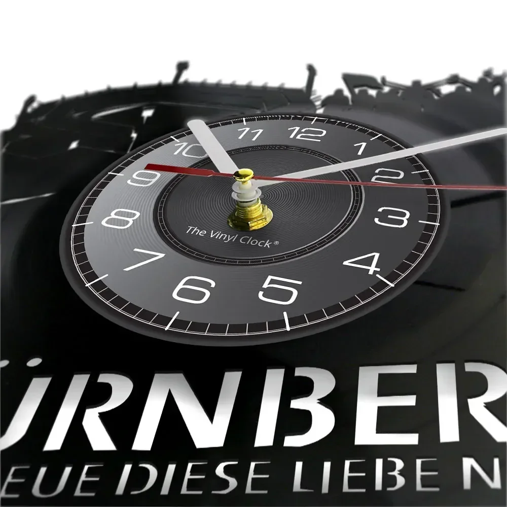 Nuremberg Football Stadium Skyline Vinyl Record Clock German City Landscape Artwork Home Decoration Football Fans Gift Clock