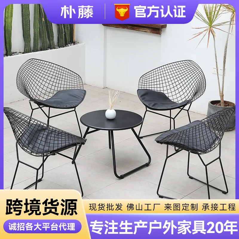 

Открытый кованый железный стол и стул во дворе, балконный стол и стул под открытым небом, комбинация из трех частей, отдел продаж недвижимости