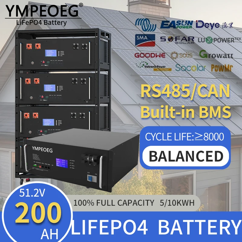 

Home Energy Storage 5KWH/10KWH LiFePO4 Rack Battery Pack 100% Full Capacity 48V100Ah/200Ah Brand New Grade A Power Bank