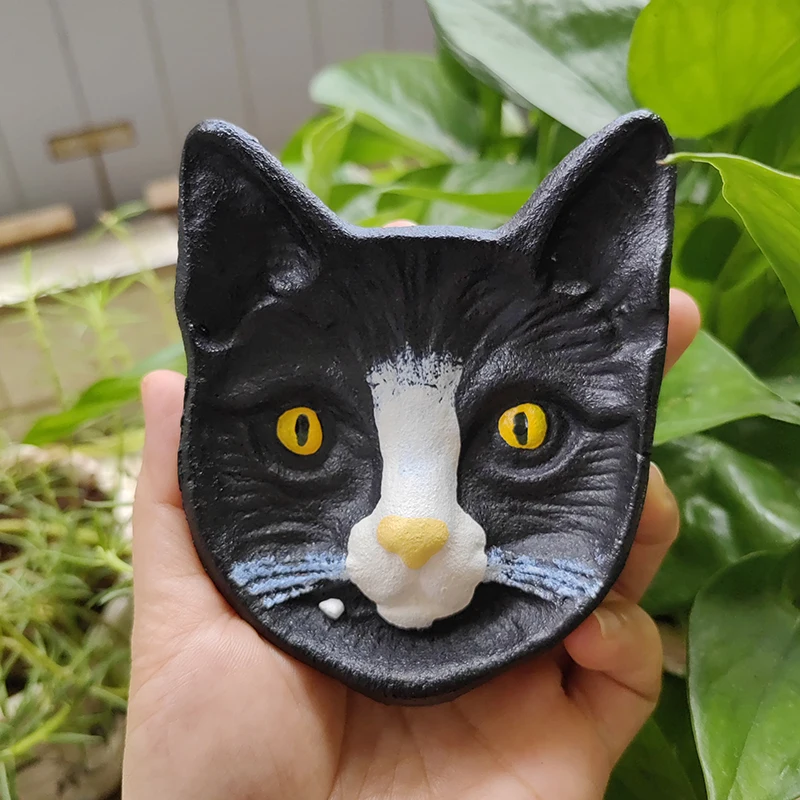 

Cool Cast Iron Cat Face Trinket Box - Colorful Jewelry Storage and Ashtray - Wall Mounted/Stand Type - Perfect Living Room Decor