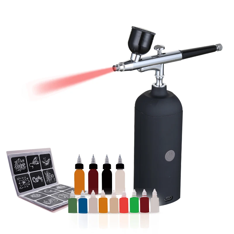 Custom Private Label Portable Airbrush Tanning Compressor Kit Mini Face Painting Airbrush Tattoo Nail