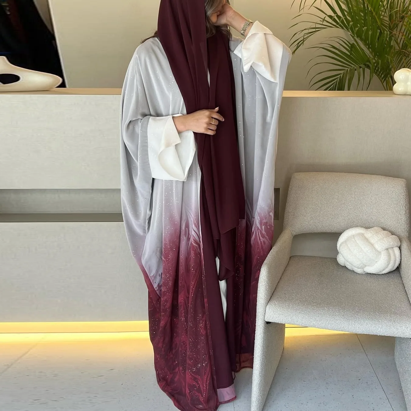 

2025 Summer New Shiny Kimono Cardigan Dubai Abaya Women Muslim Dress Gradient Color Jalabiya Kebaya Caftan Marocain Femme Robe