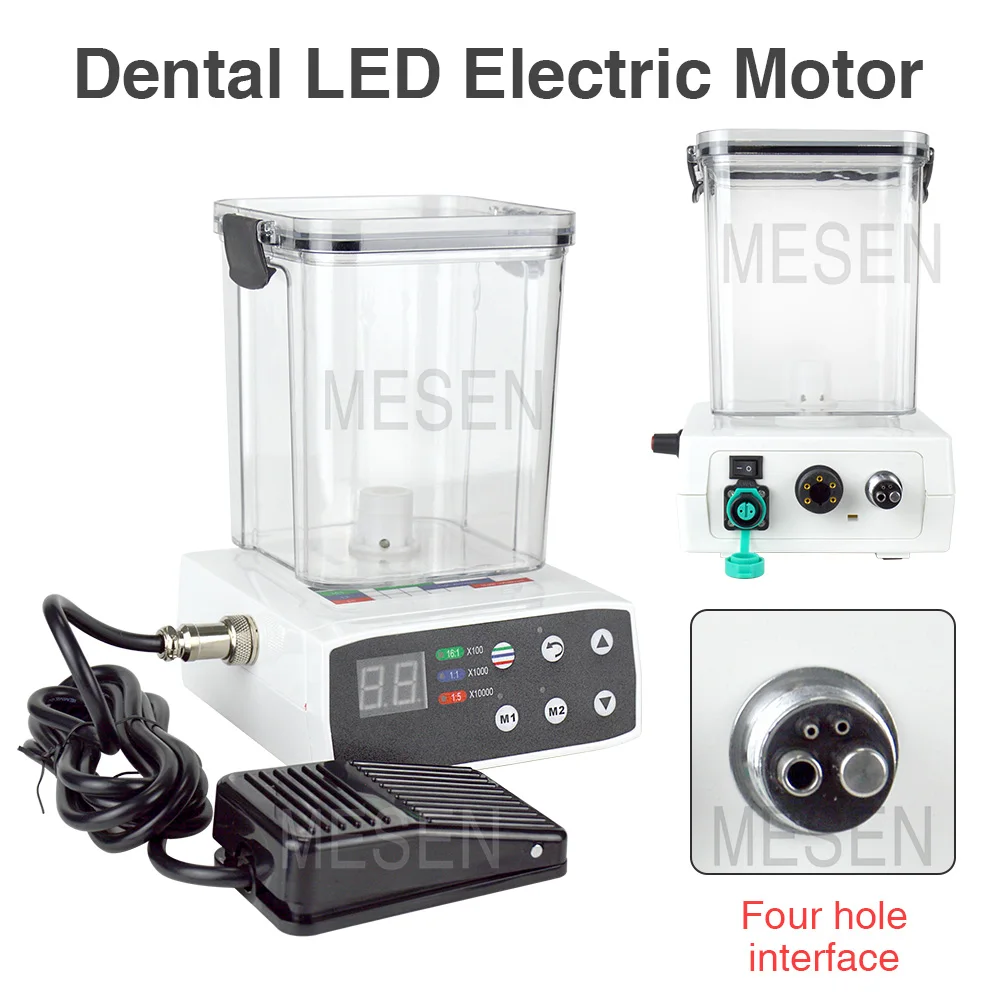 Dental 4-hole low voltage electric motor (with water tank) and 1:5 red ring speed increaser handpiece, (with light)