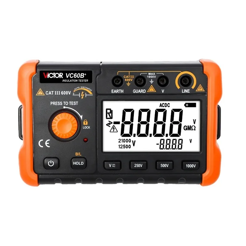 RuoShui 60B+ Digital Insulation Resistance Tester 1000V  Test DC AC 2000m Ohm High Voltage Short Circuit Input Alarm VC60B