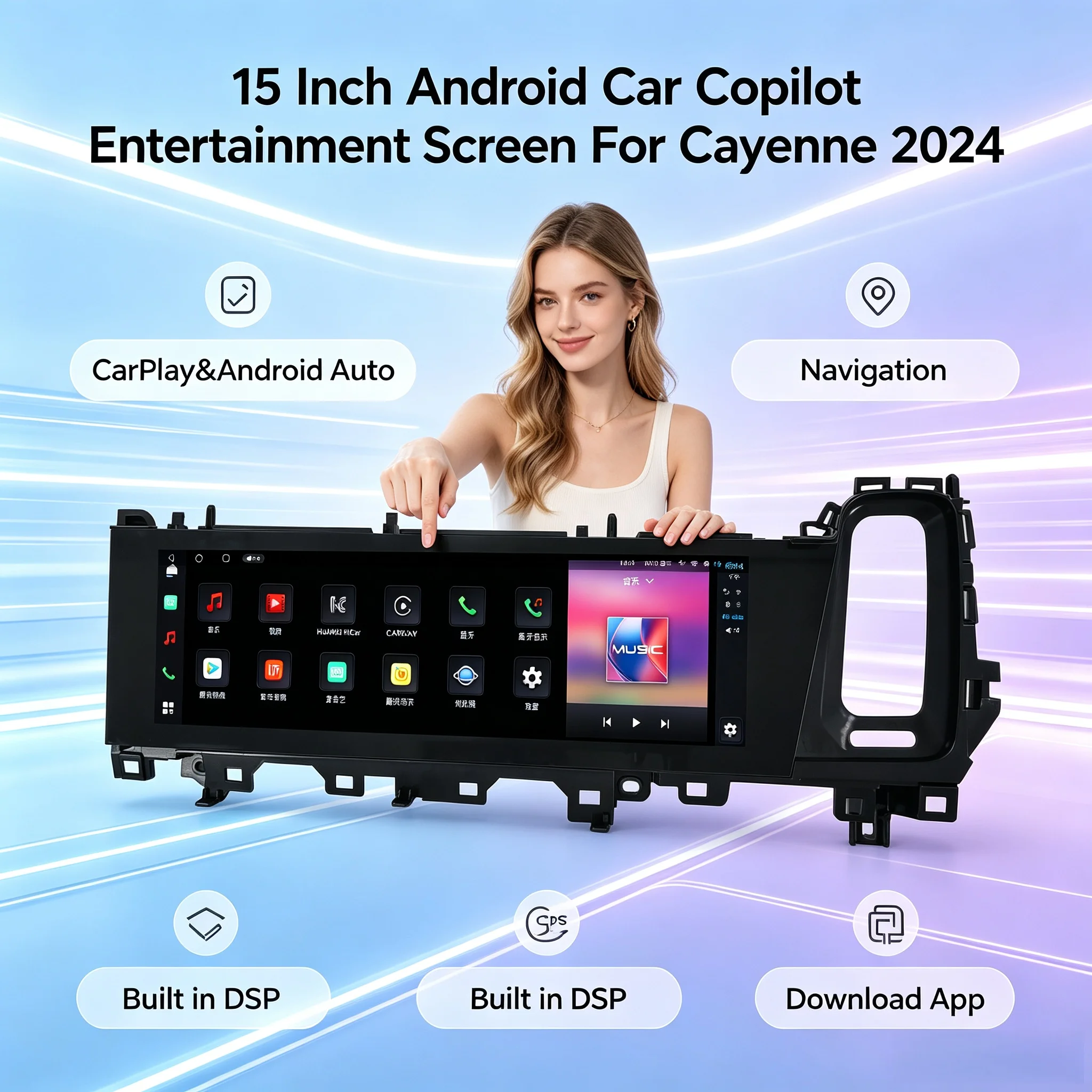 15 Inch Android Car Copilot Entertainment Screen For Cayenne 2024 Passenger Head Unit Monitor New Upgrade LHD RHD